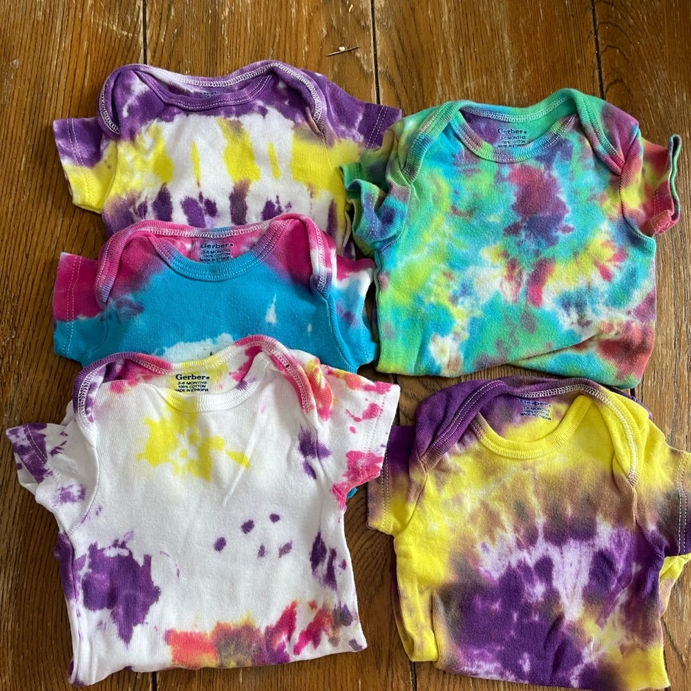 3-6 month handmade tie dye baby onesie bundle